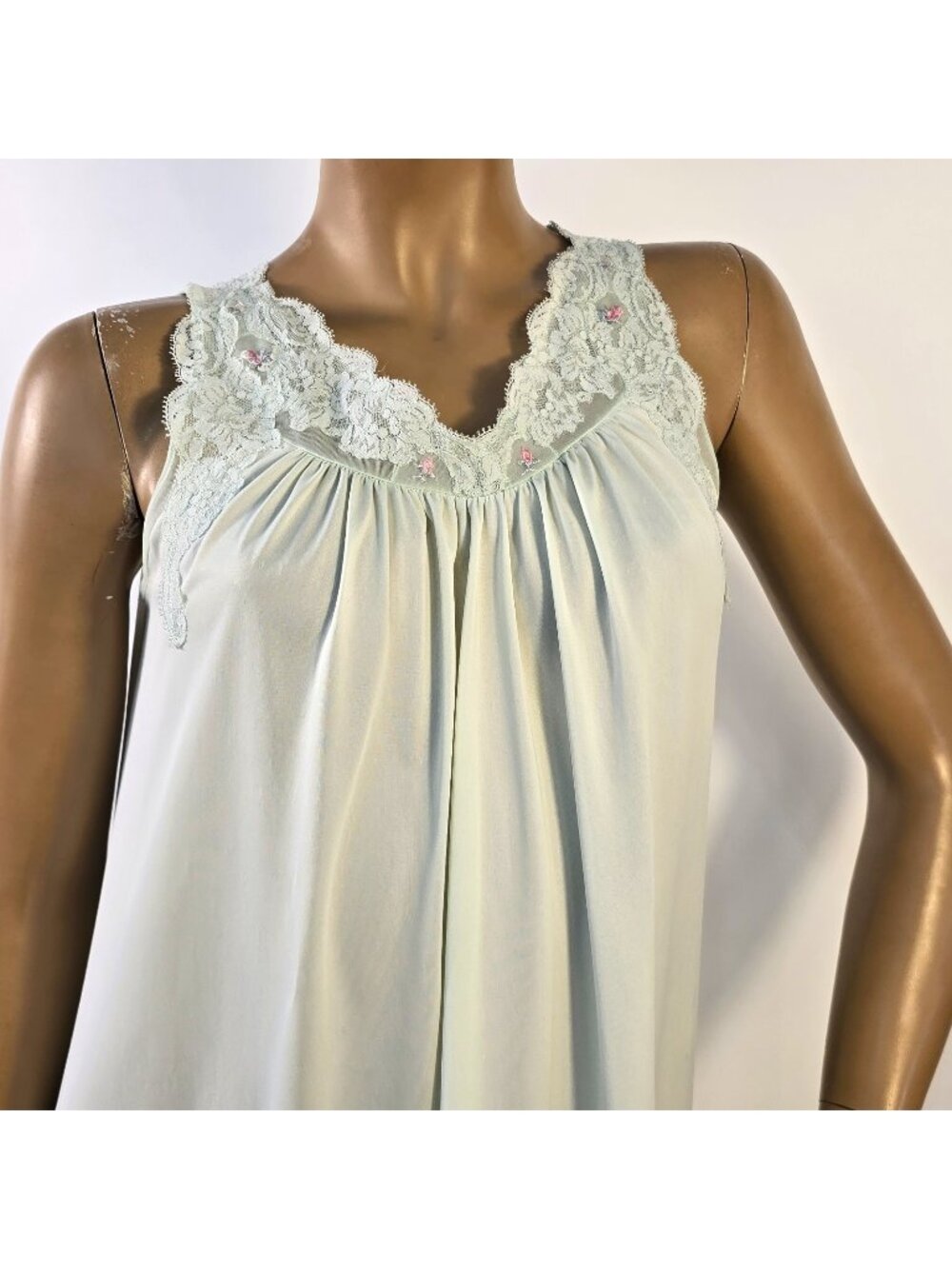 Dorothy Bullitt Vintage Chemise Nightgown Slip Pastel Green Floral Lace Sz Small